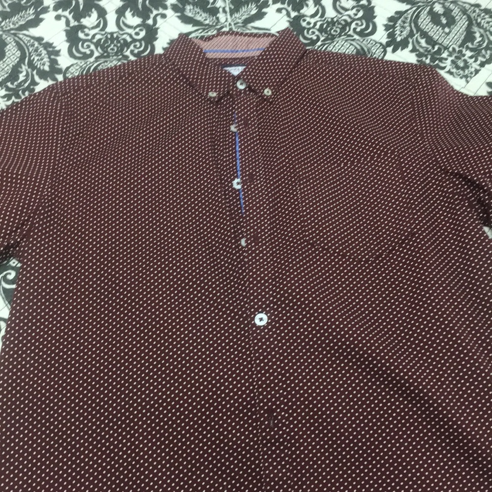Maroon &white polka dot button down